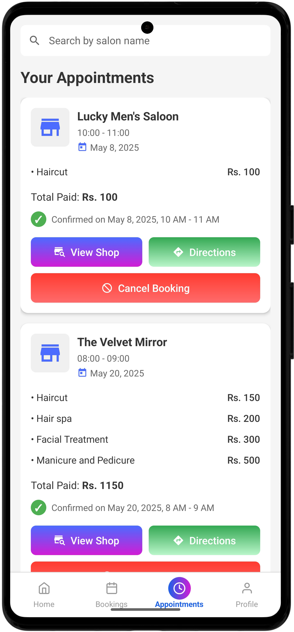 Trimbell Customer App Interface